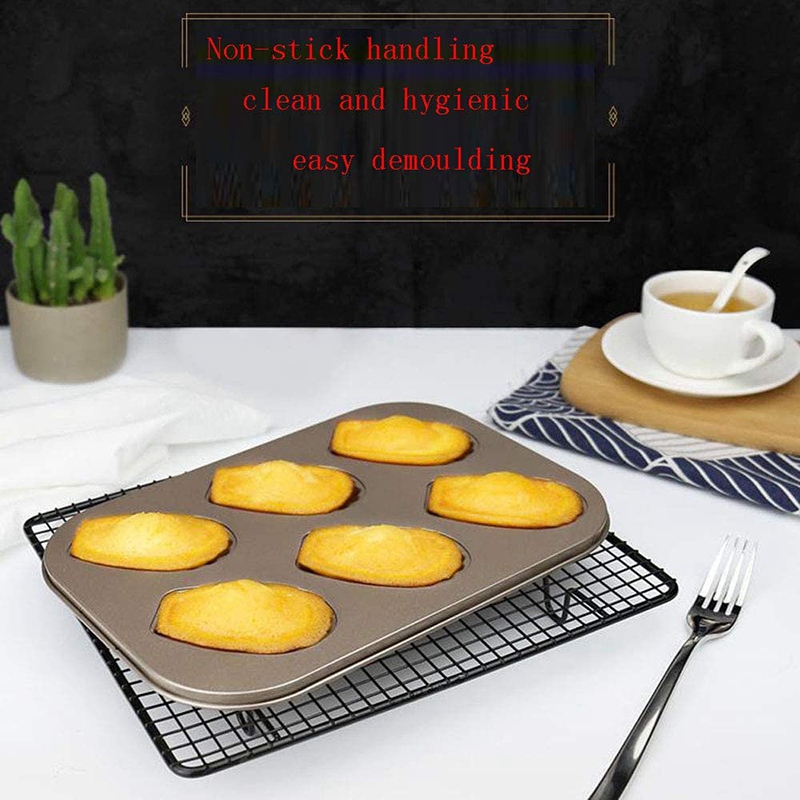2- pack madeleineformar, tårtformar med non-stick-beläggning, kraftigt skal, madeline-bakform för ugnsbakning (guld)