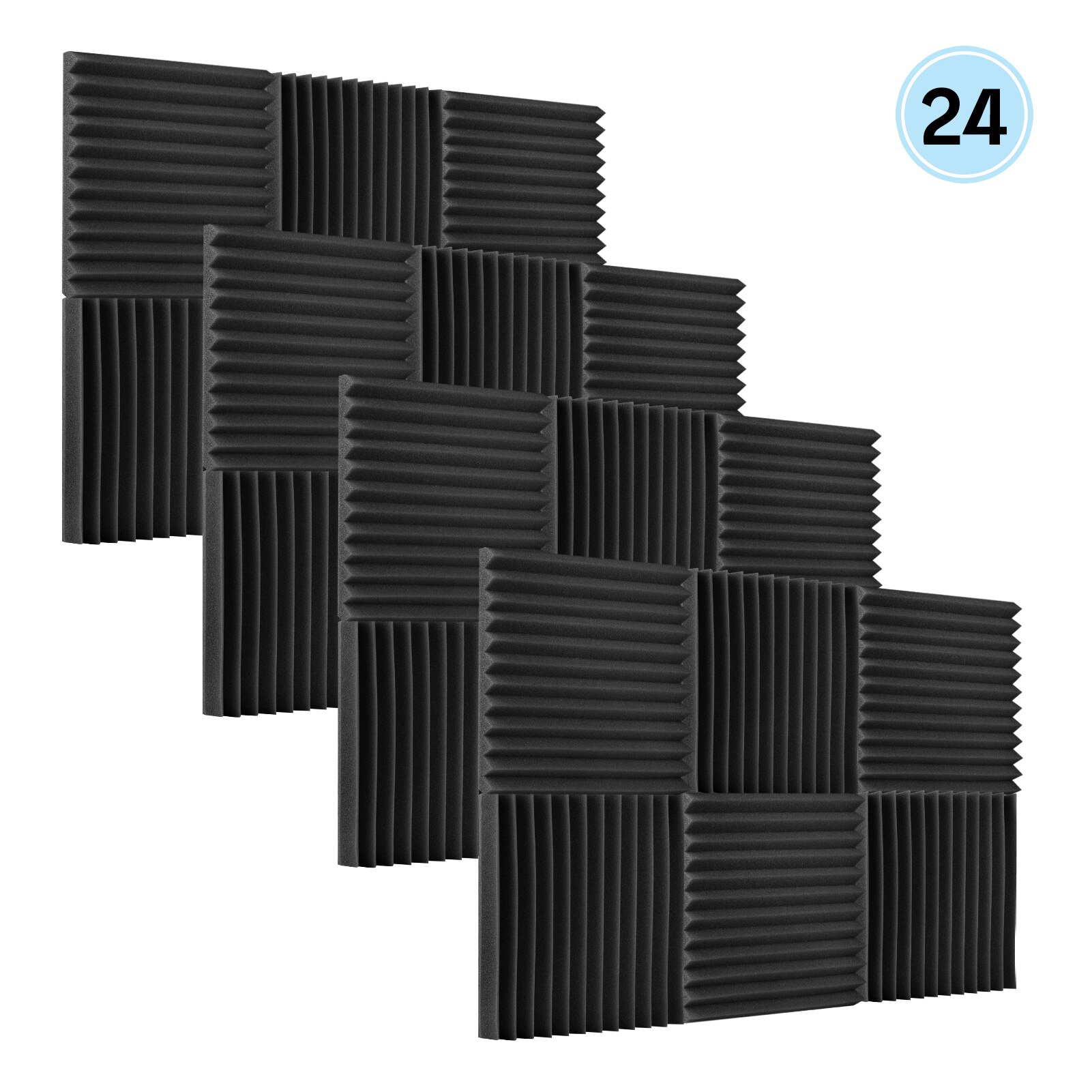 Muslady 12pcs/pack Studio Acoustic Foams Sound Insulation Absorbing Panels Soundproof Sponge 30 * 30 * 2.5cm/ 12 * 12 * 1in