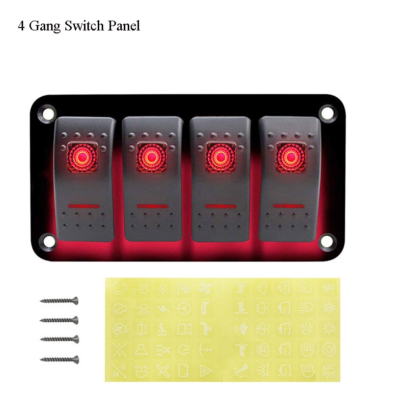 Digital voltmeter dubbel usb port vattentät bil marina led rocker switch panel 12v utloppskombination överbelastningskretsskydd: 4 gängströmställare röd