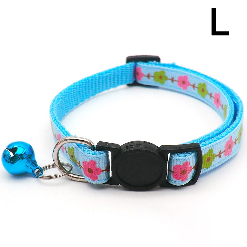 Collier réglable pour chien et chat, imprimé de fleurs, avec cloche, boucle de sécurité universelle, accessoire pour animaux de compagnie, nouveauté: L