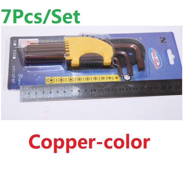 7Pcs/Set Stainless Steel Hexagon Wrench Spanner Hand Tool Triple Cross L Shape 90Degree Angle Long Arm Torx Star Repair Kit DIY: Coppercolor