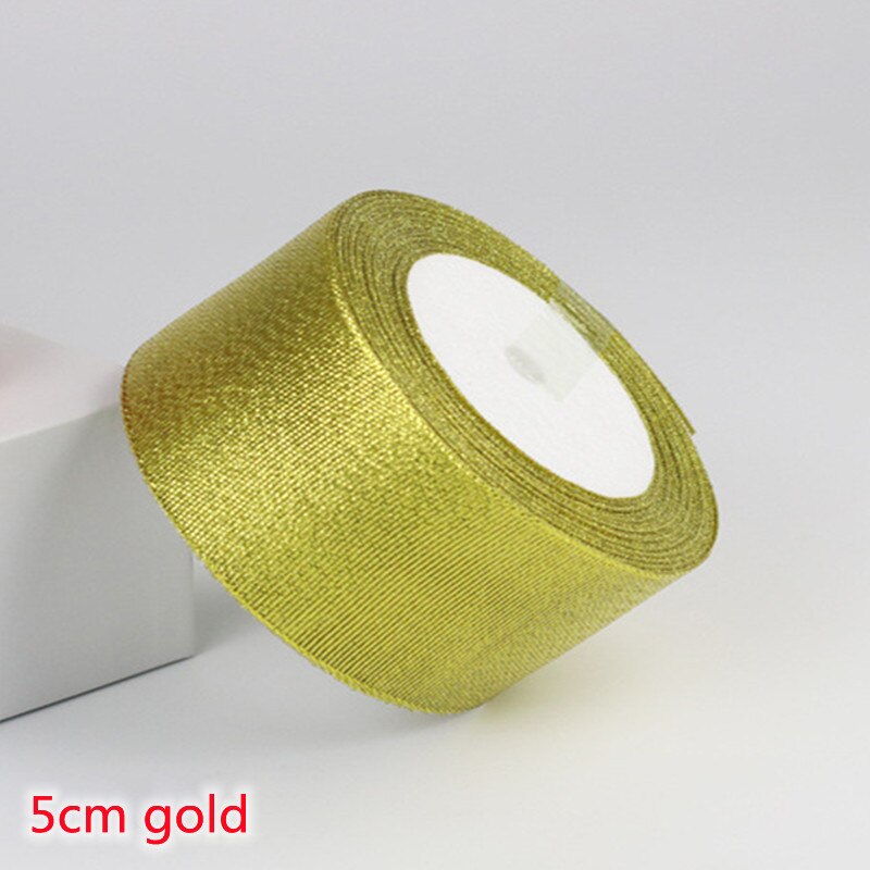 25 Yards 6-50Mm Zilver Goud Zijde Satijn Organza Lint Bruiloft Decoratie Cake Diy Kerst Handwerk Accessoires tapes: 50mm Gold