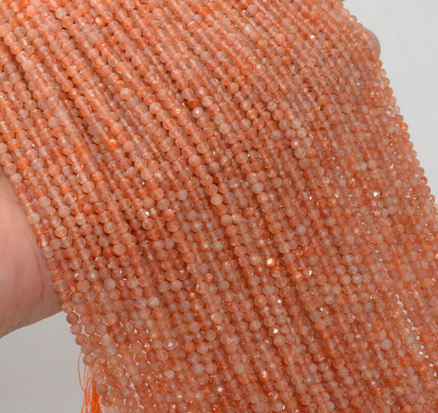 Natural Semi Precious Stone Faceted Round Beads 3mm-3.5mm: Sunstone