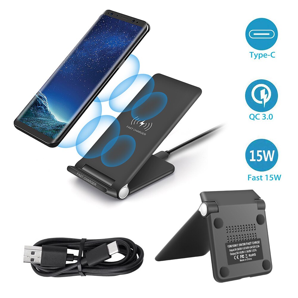 FDGAO Qi 15W Fast Wireless Charger For iPhone 11 XS XR X Airpods 2 Pro QC 3.0 Type C Charging Stand For Samsung S10 S20 Note 10