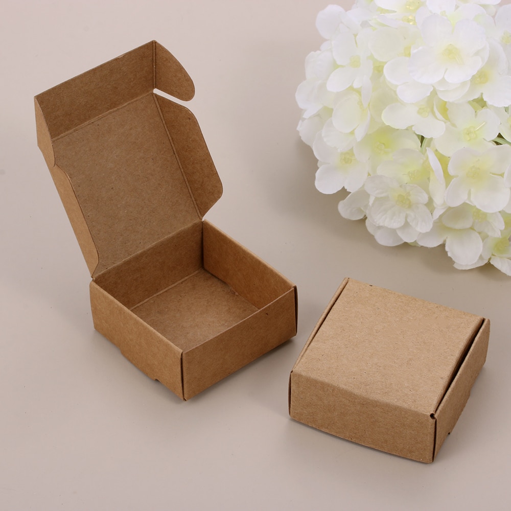 10 Stks/pak Handgemaakte Snoep Sieraden Verpakking Wikkelen Karton Kleine Kraftpapier Verpakking Vierkante Bodem Geschenkdozen