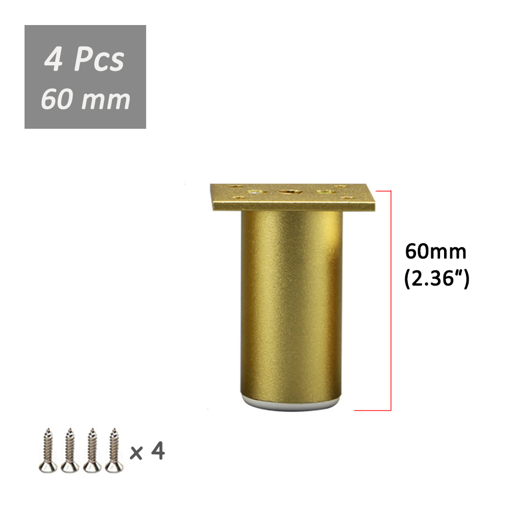 Pieds de meubles modernes en aluminium, 80-300mm, 2/4 pièces, réglables, couleur or, pour canapé, meuble TV, commode, lits: 4Pcs 60mm with screw