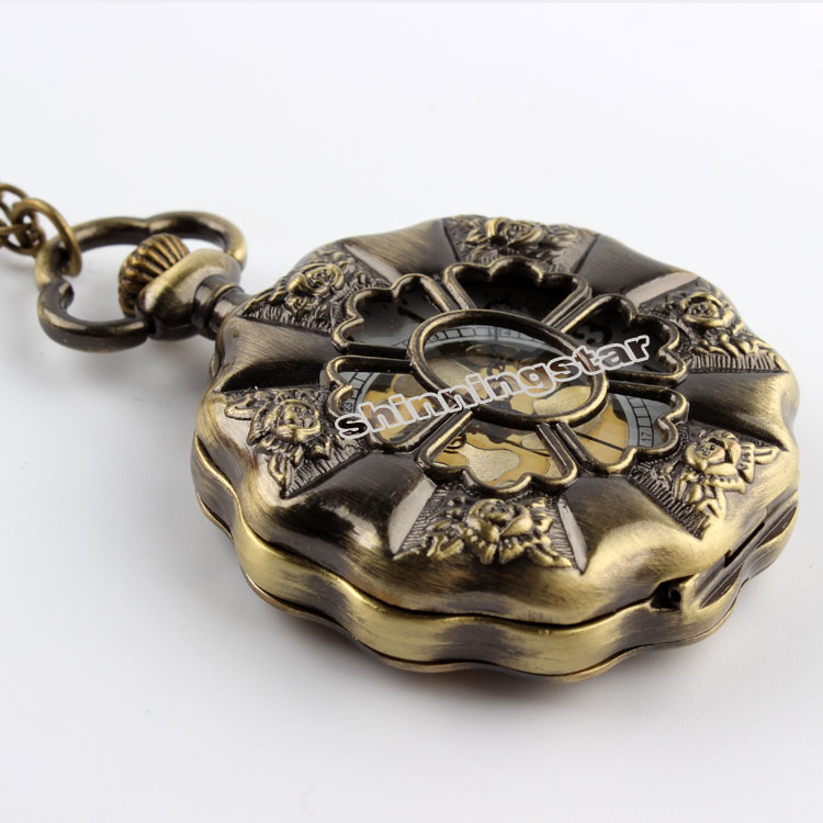 Vintage brons solros helstål steampunk fickur ihåligt analogt skelett herr fickur för dam  p50