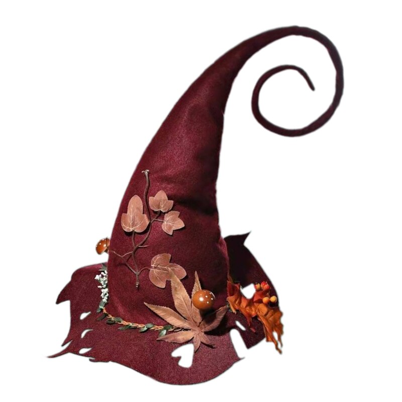 Felt Pointed Hat Wizard Hat with Flower Decor Steeple Witch Hat Party Headgear Cosplay Halloween Witch Costume