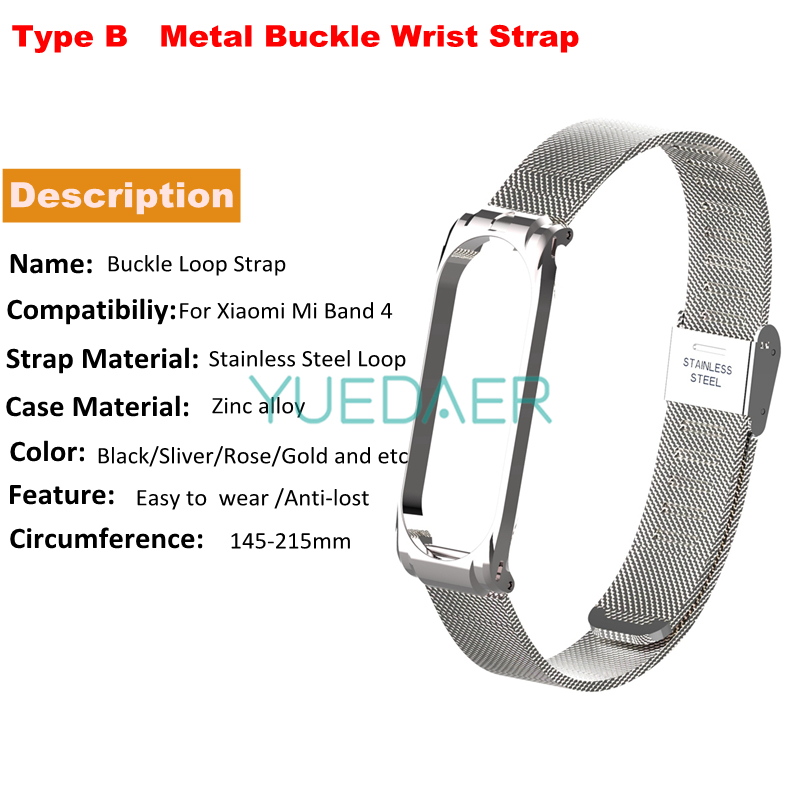 YUEDAER mi Band 4 correa de Metal para Xiaomi mi Band 4 correa de acero inoxidable mi Band 4 correas de muñeca mi lanese Loop mi Band4