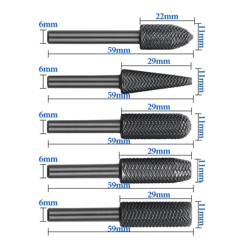 5 Pcs Woodworking Twist Drill Bits Wood Carving File Rasp Drill Bits Electrical Tools Woodworking Rasp Rotating Embossed 85WC