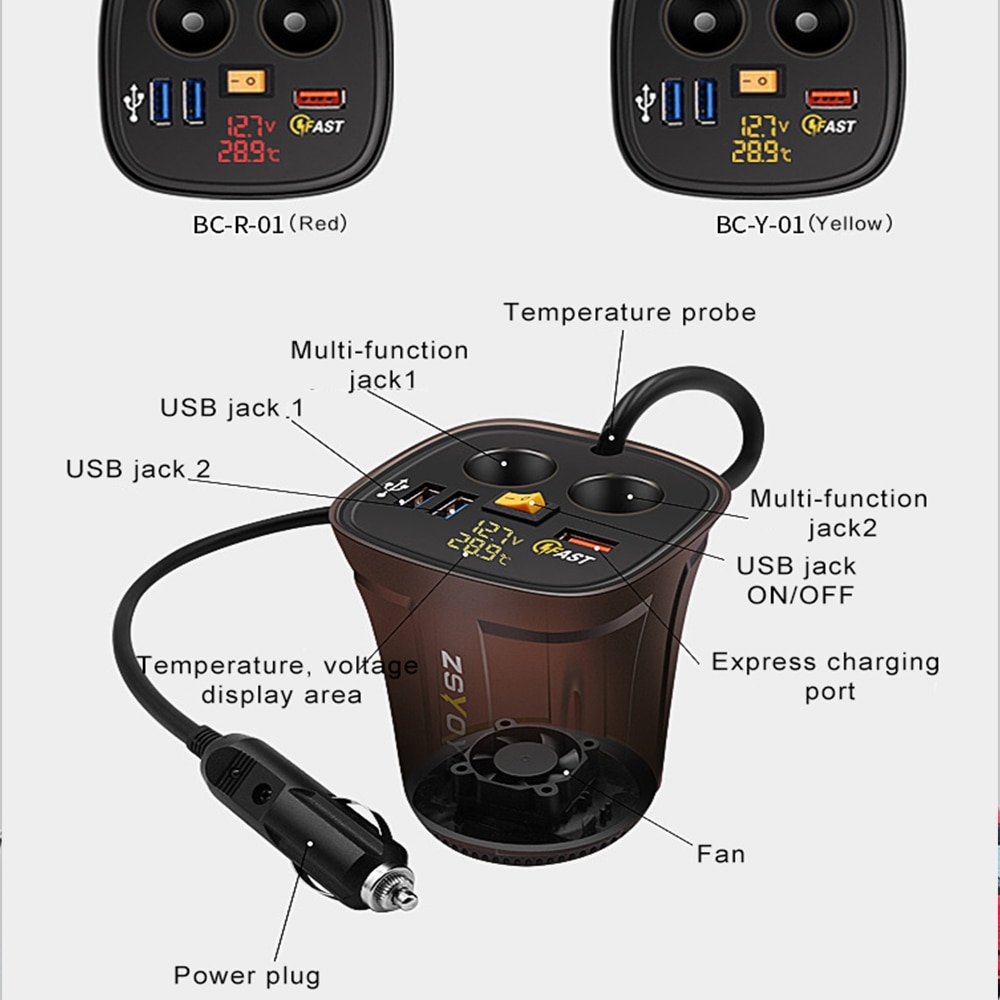 QC3.0 Autolader 3 Usb Een Tot Drie Multifunctionele Aansteker Quick Opladen 60W Power Auto Cup houder Adapter Bcr