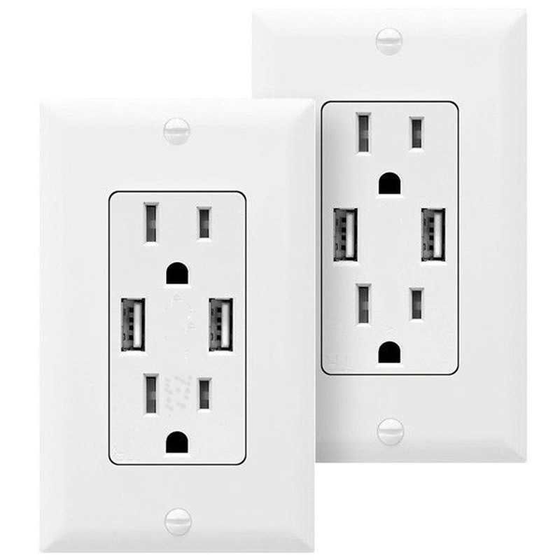 Electrical Wall Outlet with USB Charger 15A Receptacle White 1Pack
