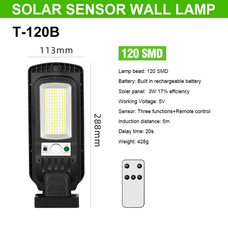 LED Solar Powered PIR Motion Sensor Wall Lamp Remote Control Illumination Light Infrared Sensor Light: 120 SMD