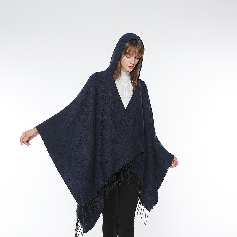 Cape effen kleur mantel capuchon sjaal dames herfst winter sjaal reizen imitatie kasjmier all-match eenvoudig warme dikke poncho