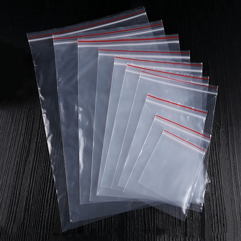 100 stk / parti 5 størrelser klare selvklæbende forseglingsposer plast smykker emballage poser genlukkelig lynlås mad poly opbevaringsposer