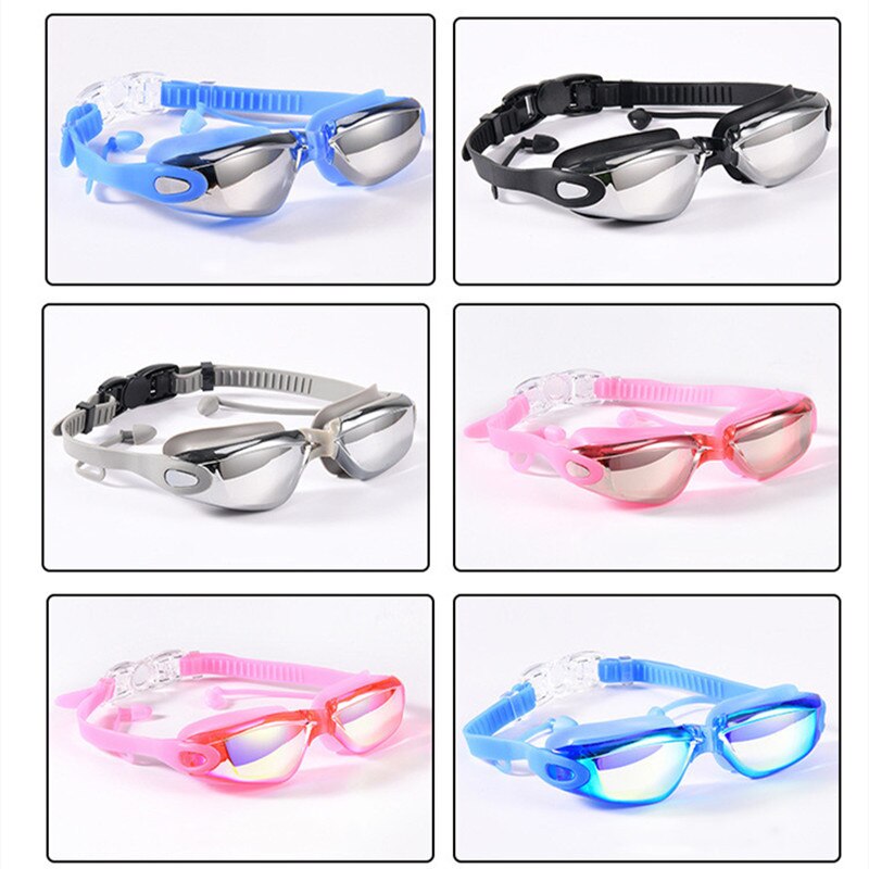 Professionele Zwembril Zwemmen Bril Met Oordopjes Neusklem Galvaniseren Waterdicht Silicone Eye Shield Goggles Opp