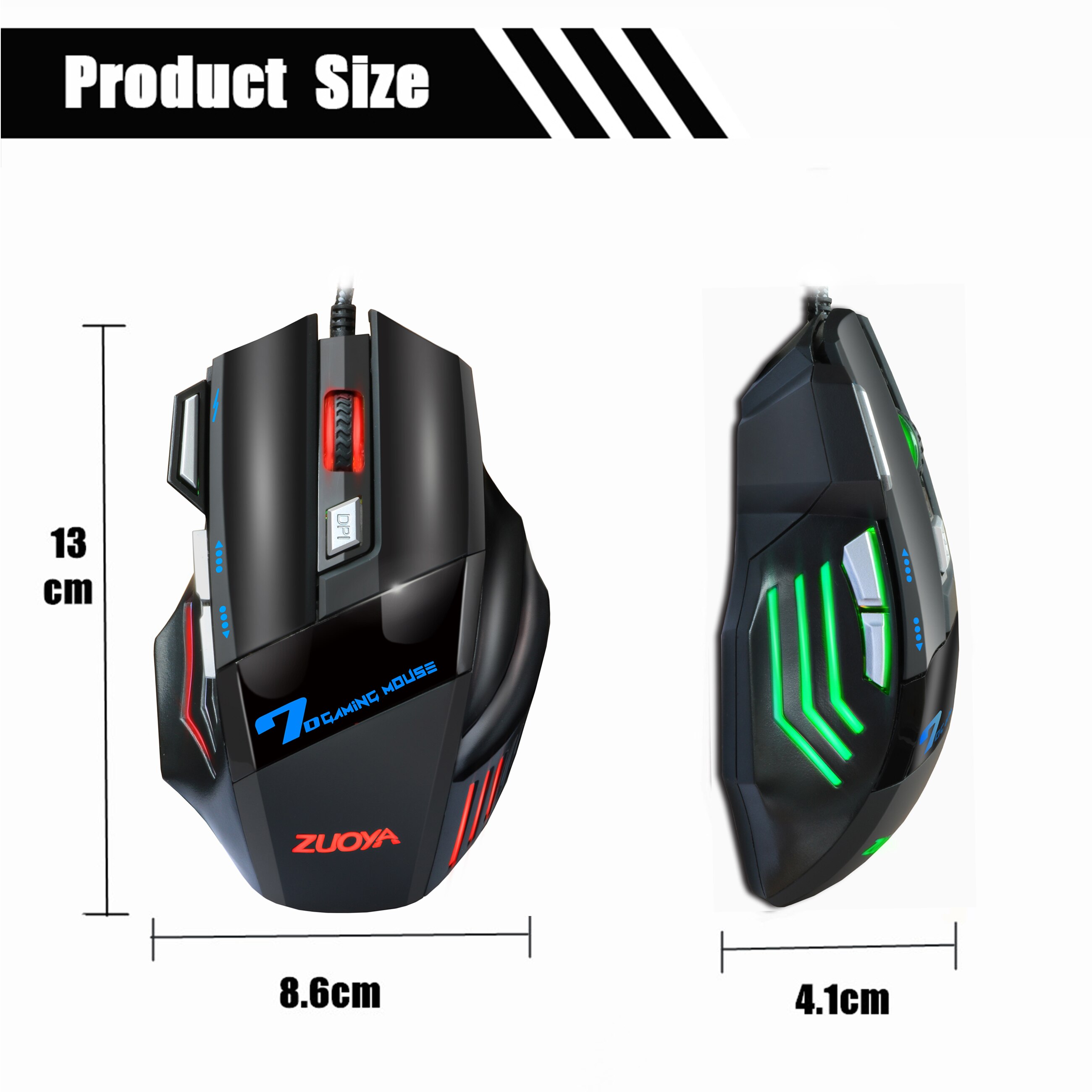 ZUOYA Wired Gaming Mouse 7 Button 5500 DPI LED Optical USB Mouse Mice Game Mouse Silent/sound Mause For PC Computer Pro Gamer