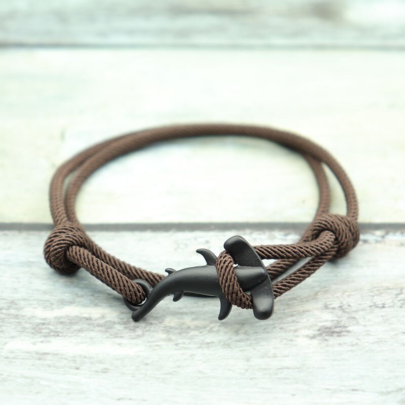 Mężczyźni bransoletka lina podwójna warstwa regulowany urok Braslet lato biżuteria plażowa Shark Braclet czerwony biały ciąg Brazalete Unisex