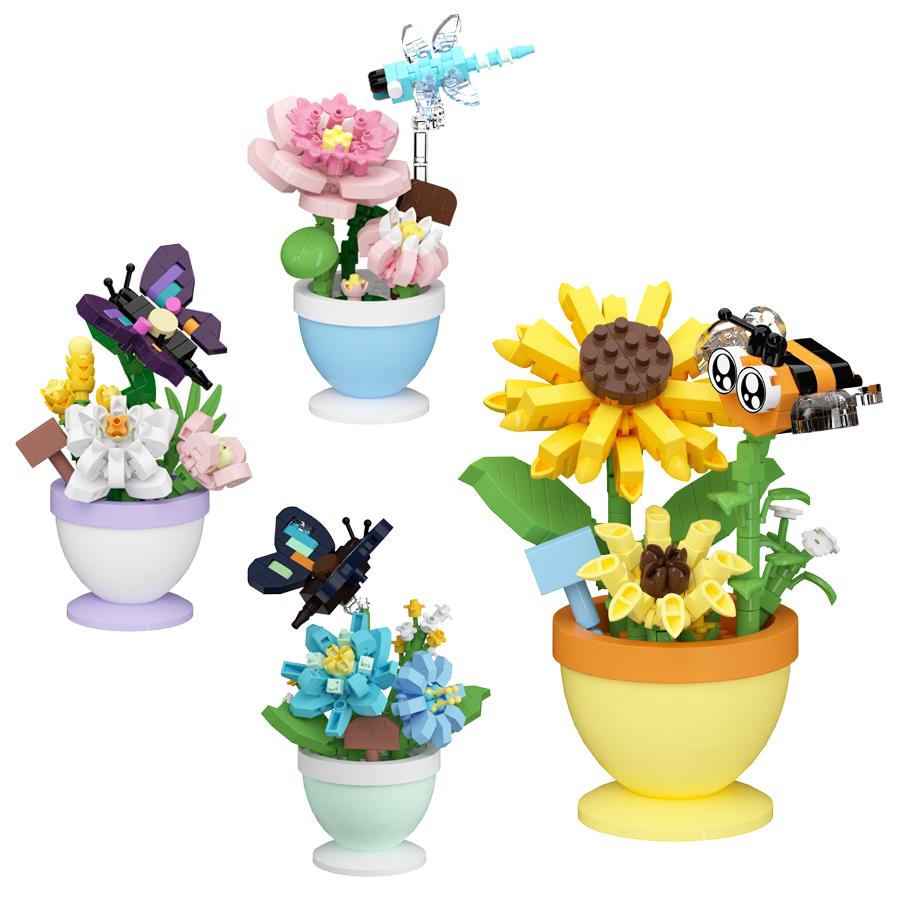 Bloempot Bouwstenen Bloemen Insect Serie Diamant Bakstenen Kinderspeelgoed Bij Vlinder Libel Tuinspeelgoed Decoraties