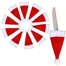 10 Stks/set Kerst Hoed Bestek Zak Candy Bags Leuke Pocket Vork Cutter Houder Tafel Diner Decoratie JAN88