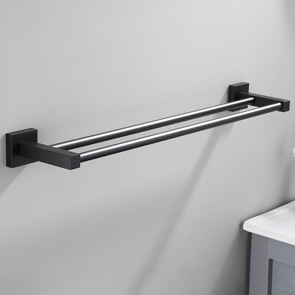 Matte Black Dubbele Single Layer Handdoek Bars Badkamer Handdoek Hanger Ruimte Aluminium Badkamer Accessoires 40-50Cm Handdoekenrek