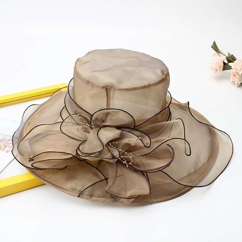18 Color Ladies Summer Hat White Black Organza Church Fascinator Wedding Tea Party Derby Hats for Women Flower Wide Brim Sun Hat: army green