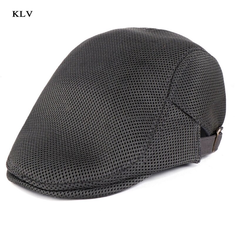 Mens Breathable Mesh Summer Duckbill Hat Newsboy Beret Ivy Cap Cabbie Flat Soft: Gray