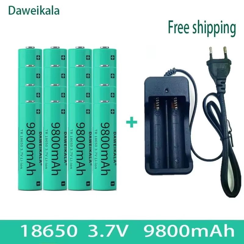 18650 3.7V 9800mAh Li-ion Battery - with Charger for Flashlights | High Capacity & Long Cycle Life: Silver