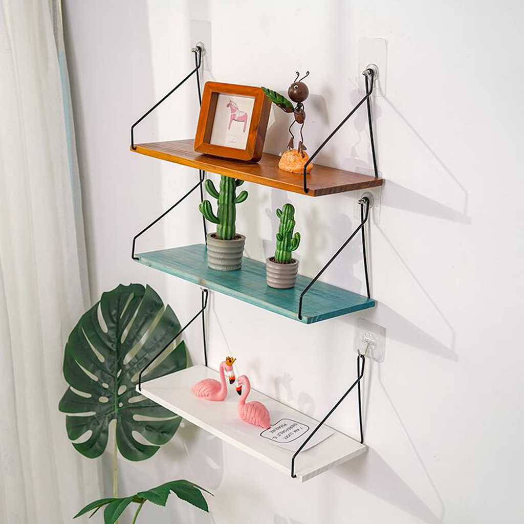Prateleiras flutuantes para parede, prateleira rústica para armazenamento de metal, decoração da casa, azul/branco