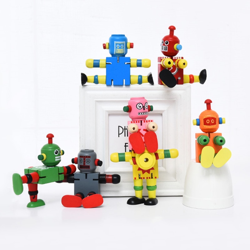 Wooden Robot Toy Joint Moving Deformation Robot Toy for Kids Home Decoration FO