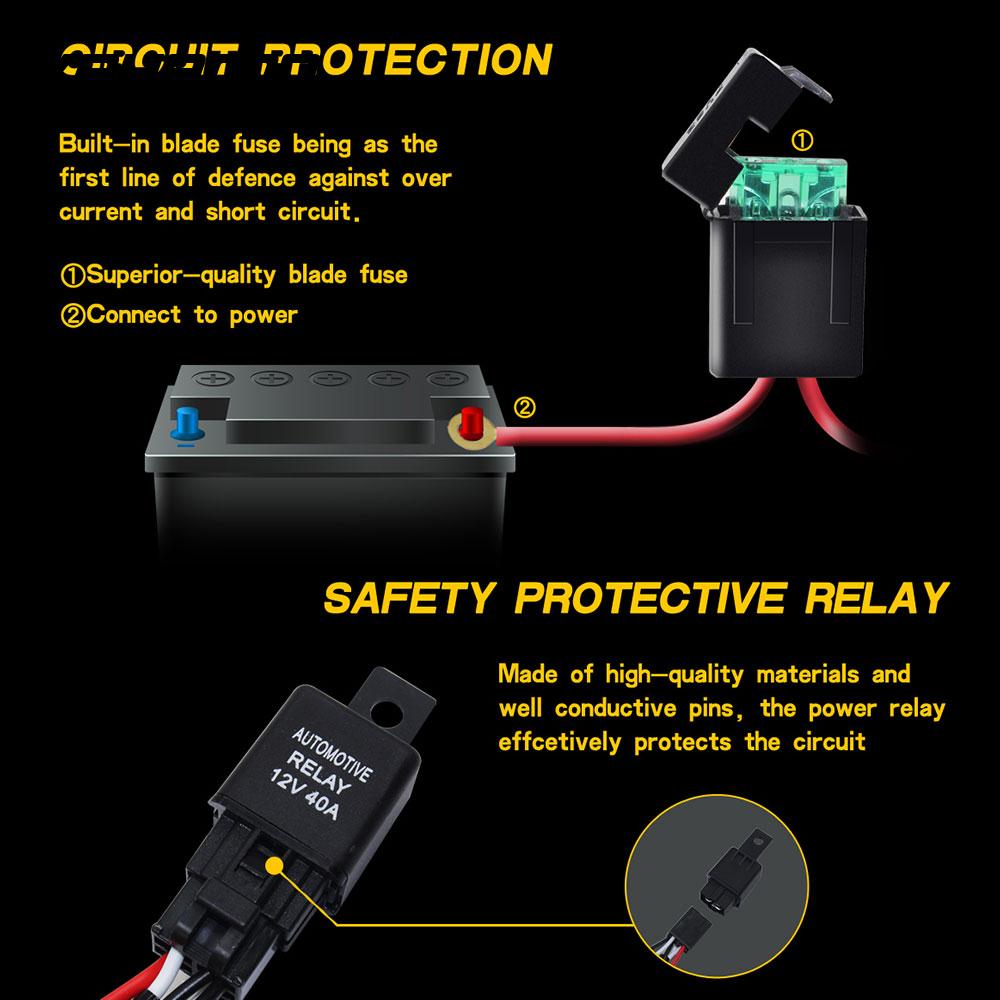 Vehemo Connecting 2 LED Wiring Harness Kit Line Set Fuse Relay Car Tuning for Copper Line Headlight Wiring