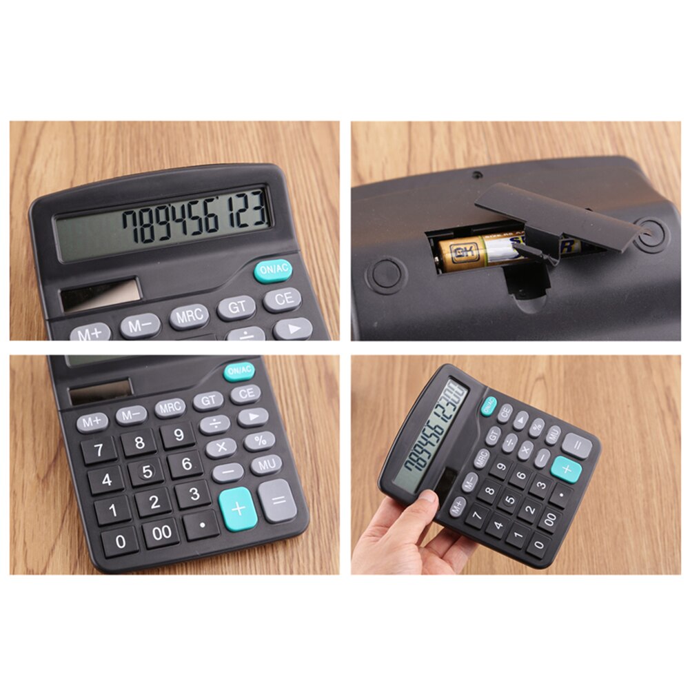 12-Digit Office Finance Calculator Calculate Commercial Tool Solar Battery Basic Electronic Calculator Solar Battery Dual Power