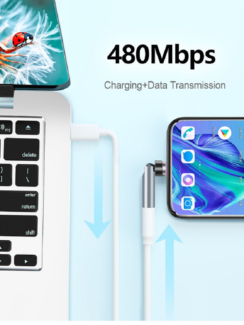 540 ° Grad drehbarer Magnetdraht, schnelles Aufladen, PD 5A-Adapter für Handy-Zubehör, Typ-C-Datenübertragungskabel-Anschluss