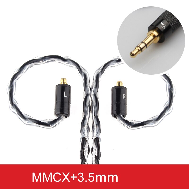 TRN 8 Core TC Silver Plated Cable HIFI Earphone MMCX/2Pin Connector Use For TRN v90 V10/V20/V60 V30 V80 IM1 IM2 X6: Black3.5MM MMCX