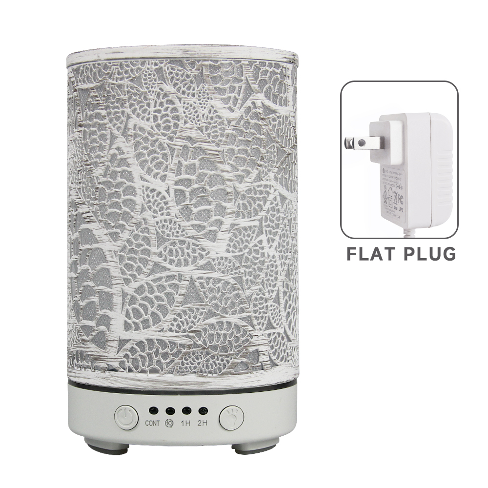 100 ml Diffusor für ätherische Öle, hohles Blatt, Ultraschall-Luftbefeuchter, Heimduft-Aroma-Diffusor mit 7 LED-Farbwechsellicht: Licht Grün