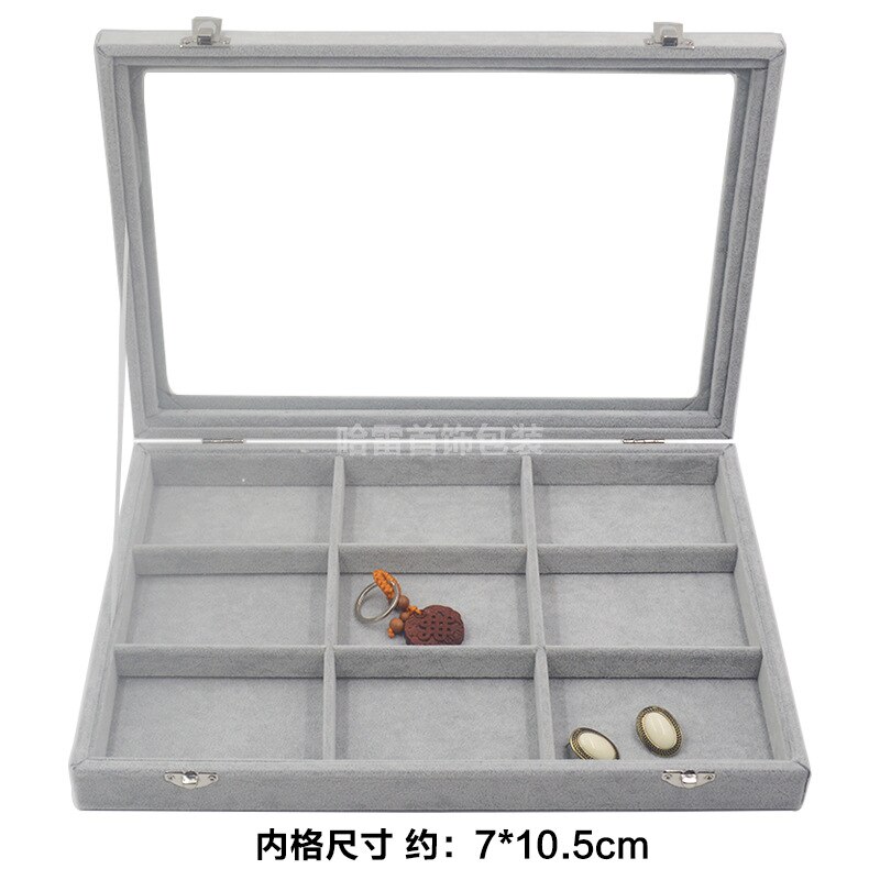 Big Velvet Gray Carrying Case with Glass Cover Jewelry Ring Display Box Tray Holder Storage Box Organizer Earrings Ring Bracelet: style 8