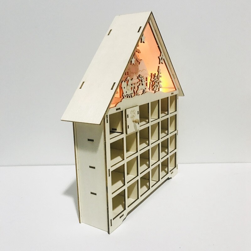 Houten adventskalender, aftellampjes, kerstverlichting, 24 uittrekbare lades, led-lampjes, kerstversiering, adventskalender
