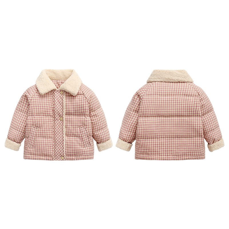 Chaqueta de plumón a cuadros para niño y niña, abrigo grueso con cuello de lana, traje de invierno cálido para la nieve, ropa para bebé de 2 a 10 años: Castaño / 24 meses
