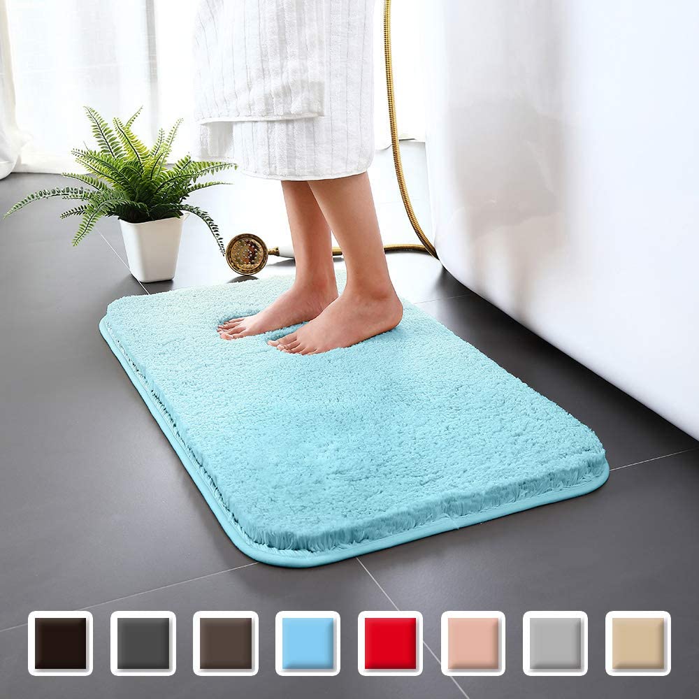 Skridsikkert badeværelsestæppe badetæppe højvandsugende bademåtte mikrofiber blød plys shaggy måtte hjemmetæppe skridsikker bademåtte: Mynteblå / 50 x 80cm