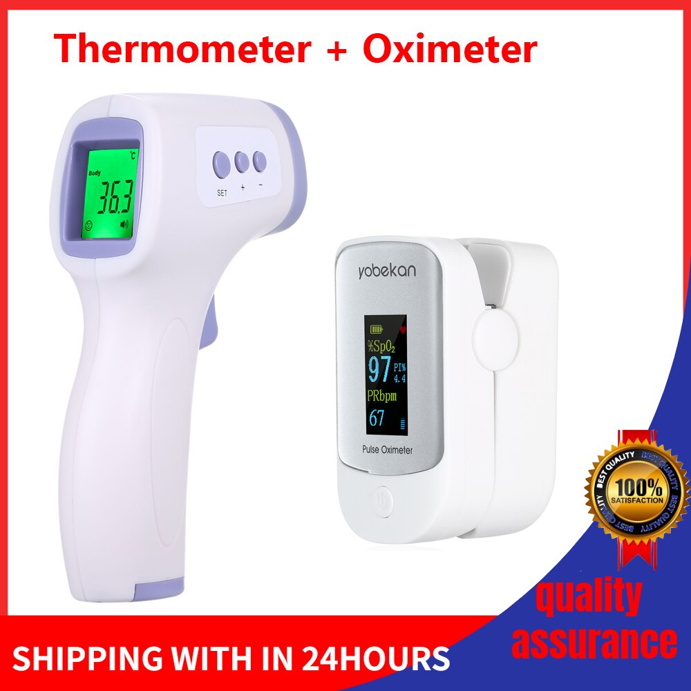 Finger Pulse Oximeter Blood Oxygen Saturation meter Fingertip Pulsoximeter SPO2 Monitor Oximetro dedo Oximeter + IR Thermometer