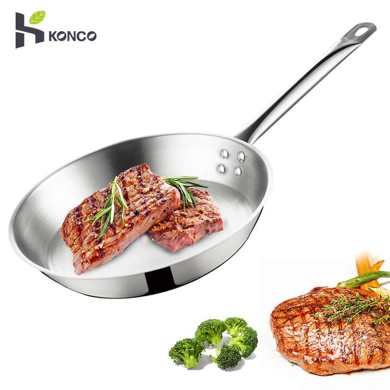 Konco Frying Pan Stainless Steel Composite Bottom Steak Pan Non Stick Pan Gas Induction Cooker Roast Skillet Kitchen cookware