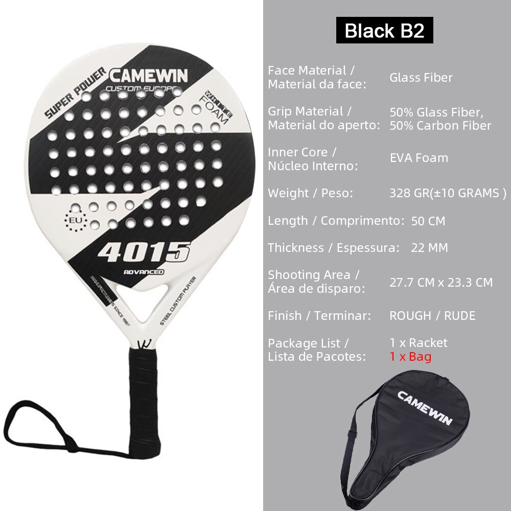 Racchetta da Tennis professionale Full Carbon Beach in carbonio e vetro viso Raqueta leggero morbido EVA Beachtennis sport adulto Unisex: Black B2