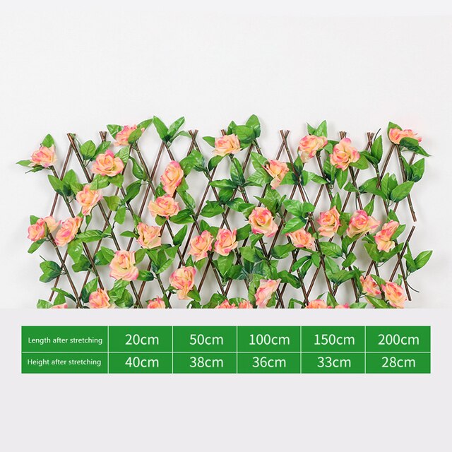 Telescopic Fence Artificial Rose Flower Garden Wall Privacy Fence Outdoor Garden Backyard Balcony Leaf Wood Telescopic Fence: Orange red