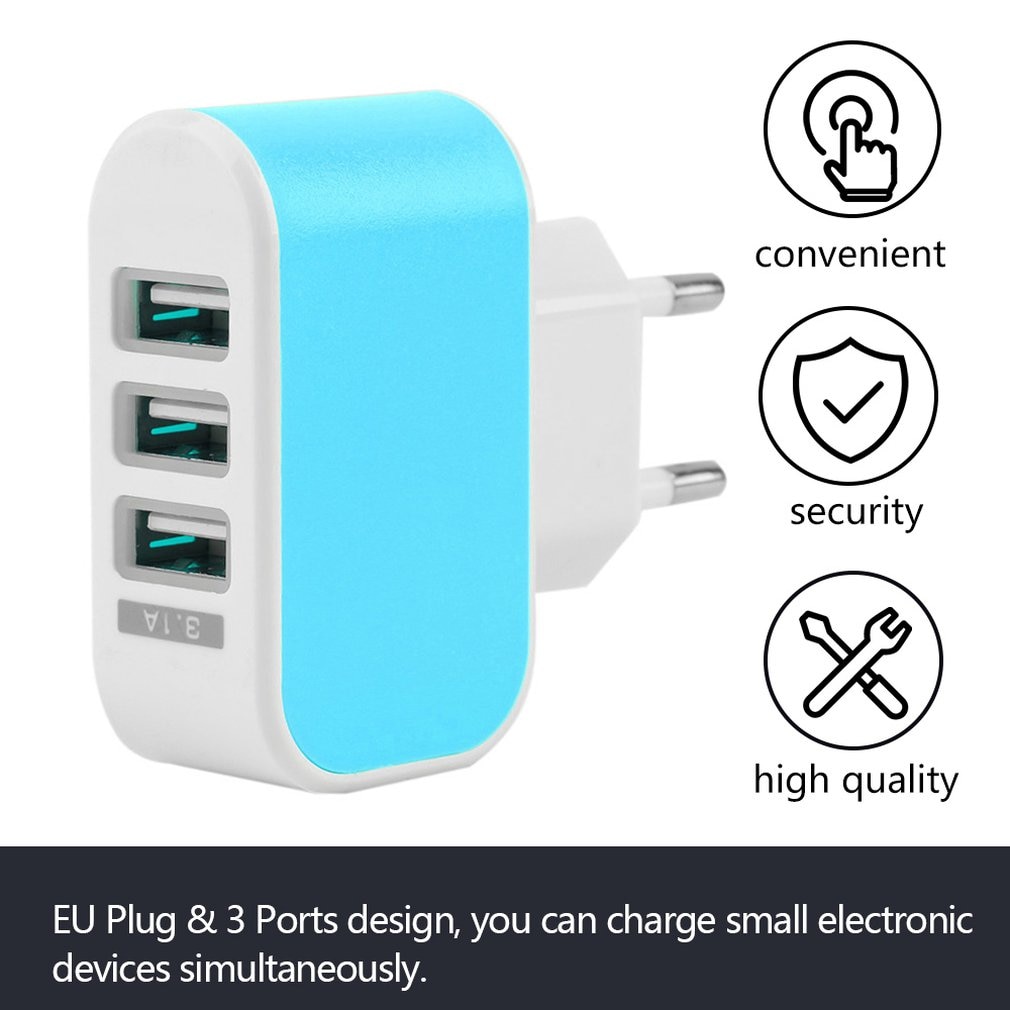 3 Usb-poort Muur Home Reizen Ac Charger Adapter 3.1A Eu Plug