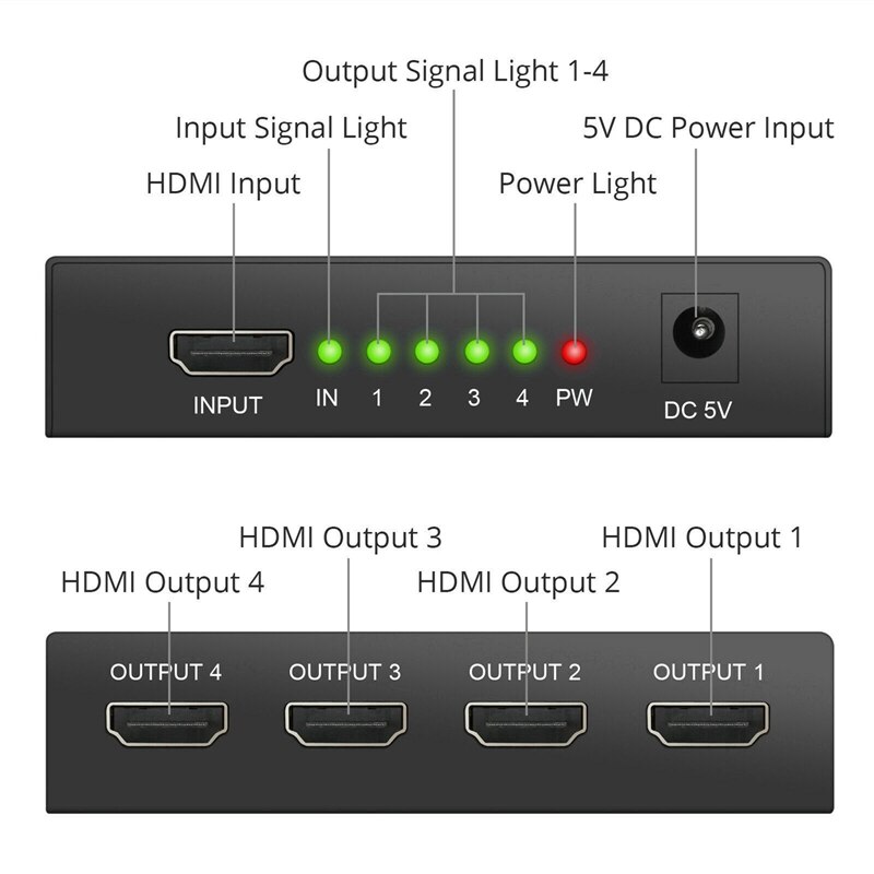 Fuld hd hdmi splitter forstærker repeater 1080p 4k 4 port hub 3d 1 in 4 ud 1 x 4 eu stik