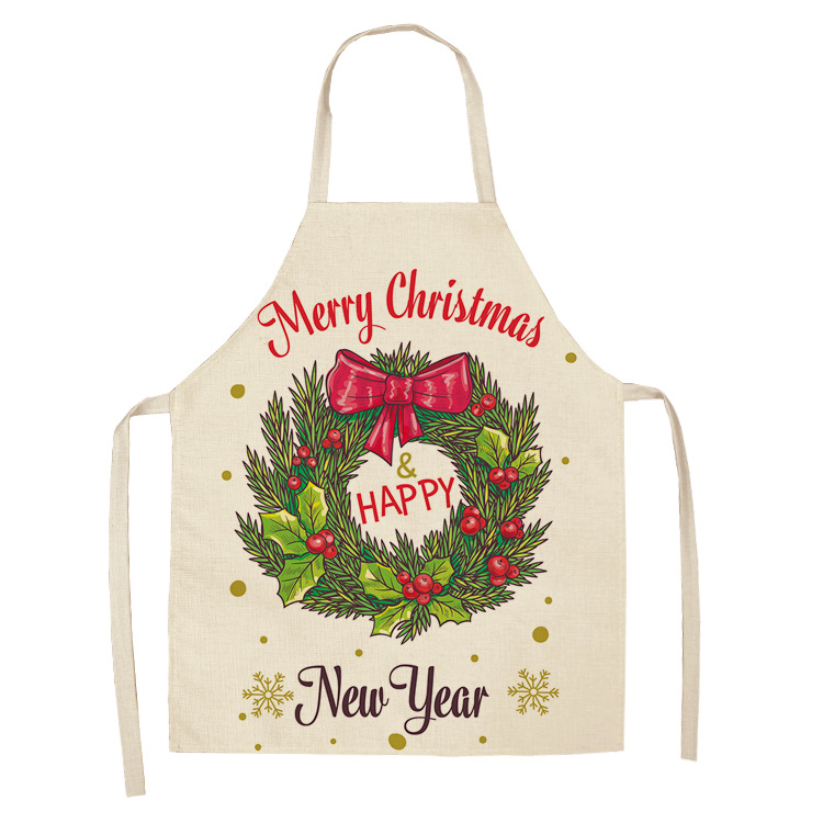 Christmas Printed Women Kitchen Aprons Waterproof Cooking oil-proof Cotton Linen Antifouling Chef Apron man kid aprons