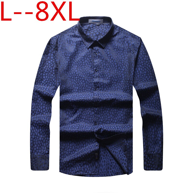 Pluss størrelse 10xl 8xl 6xl 5x vårskjorte for herre sosial kjole trykk tilfeldig løs passform lange armskjorter herreklær camisa masculina: 6xl