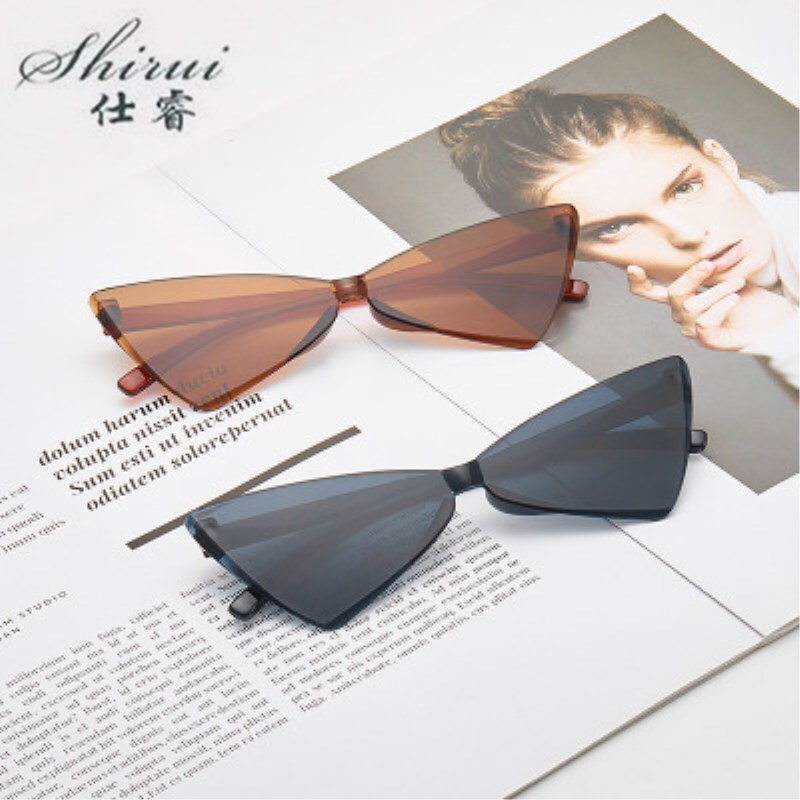 Frameless Cat Eye Sunglasses Women Triangle Small Size Frame Eyewear Reb Blue Green Lens Sun Glasses UV400