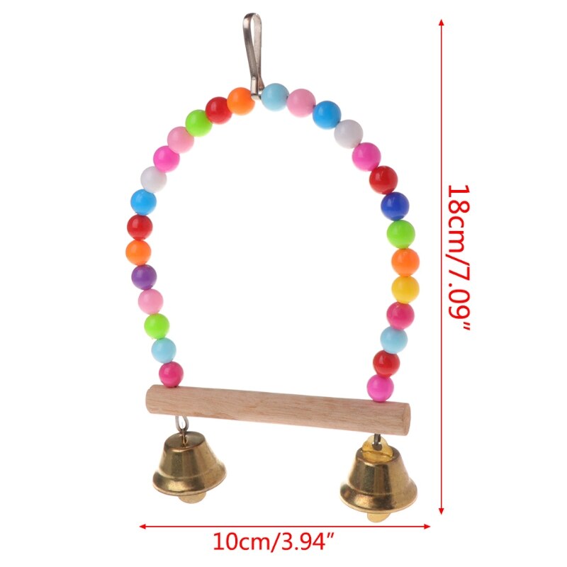 Natural Wooden Parrots Swing Toy Birds Perch Hanging Swings Cage With Colorful Beads Bells Toys Bird Supplies