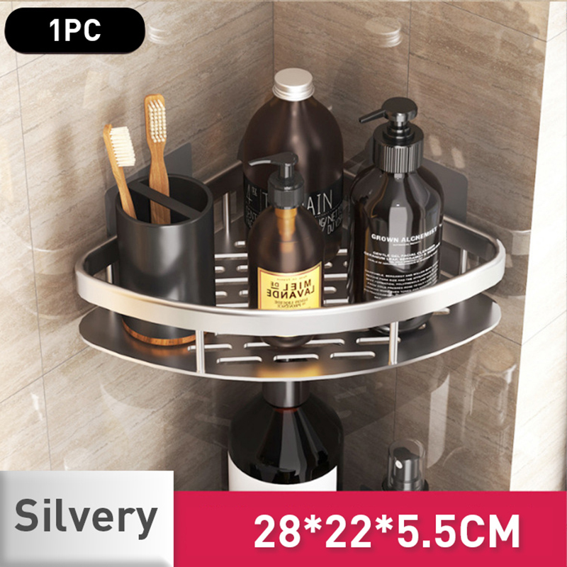 Punch Gratis Wandmontage Badkamer Plank Geen Boor Douche Plank Keuken Organizer Shampoo Rek Make-up Organizer: Light Grey